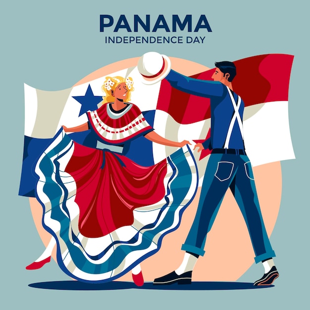 Concetto di giorno dell'indipendenza di panama con la danza della ragazza di panama e lo sfondo della bandiera