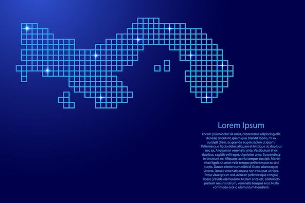 Panama map silhouette from blue mosaic structure squares and glowing stars. Vector illustration.