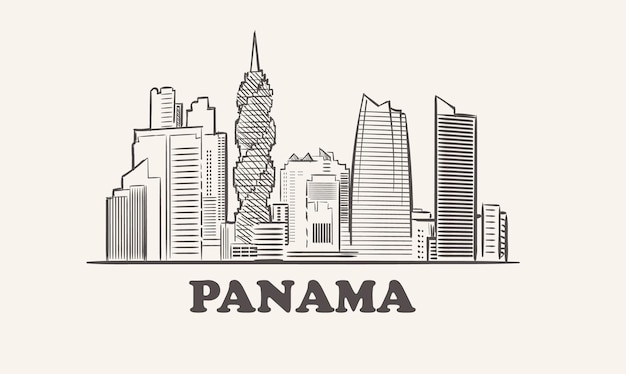 Vector panama skyline drawn sketch illustration