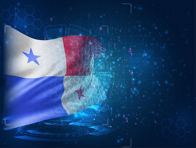 Panama, vector 3d flag on blue background with hud interfaces