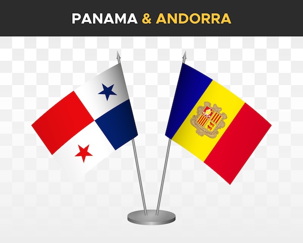 Panama vs andorra desk flags mockup isolated 3d vector illustration table flags