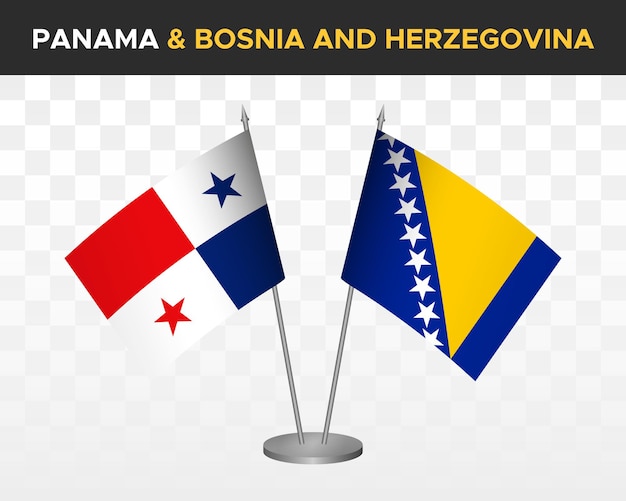 Panama vs bosnië herzegovina bureau vlaggen mockup geïsoleerde 3d vector illustratie tafelvlaggen