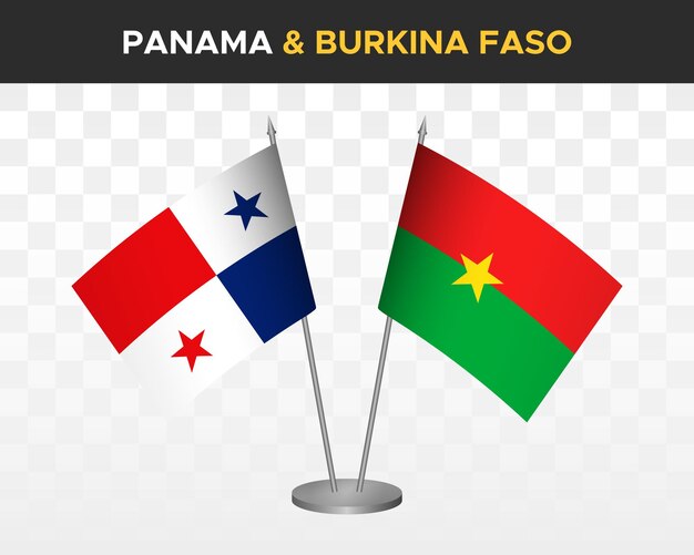 Panama vs burkina faso bureau vlaggen mockup geïsoleerde 3d vector illustratie tafelvlaggen