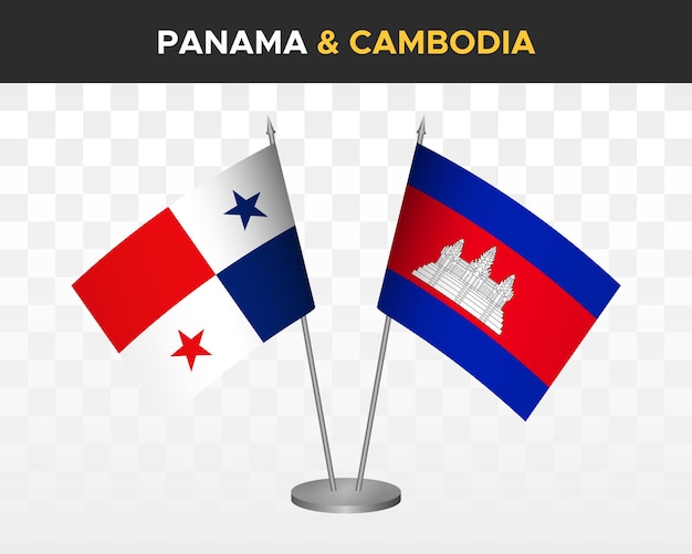 Panama vs Cambodja bureau vlaggen mockup geïsoleerde 3D-vector illustratie tafelvlaggen