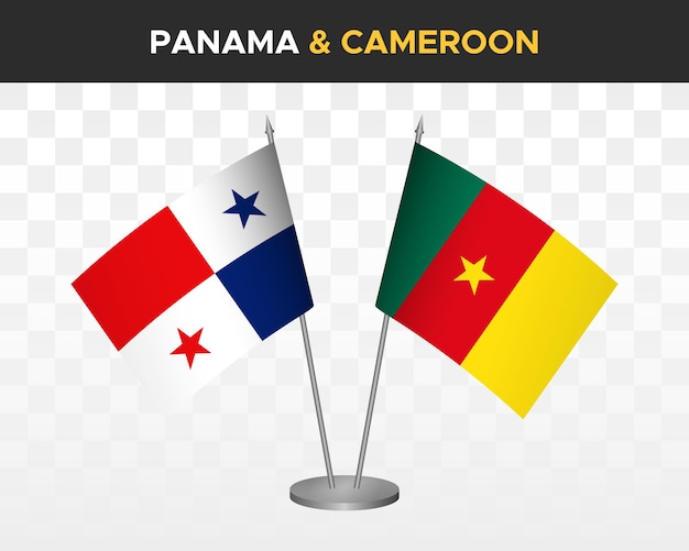 Panama vs cameroon desk flags mockup isolated 3d vector illustration table flags