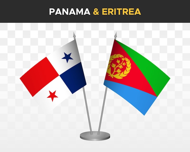 Panama vs eritrea scrivania bandiere mockup isolato 3d illustrazione vettoriale bandiere da tavolo