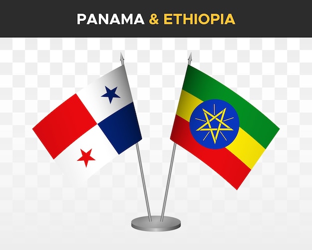 Panama vs etiopia scrivania bandiere mockup isolato 3d illustrazione vettoriale bandiere da tavolo