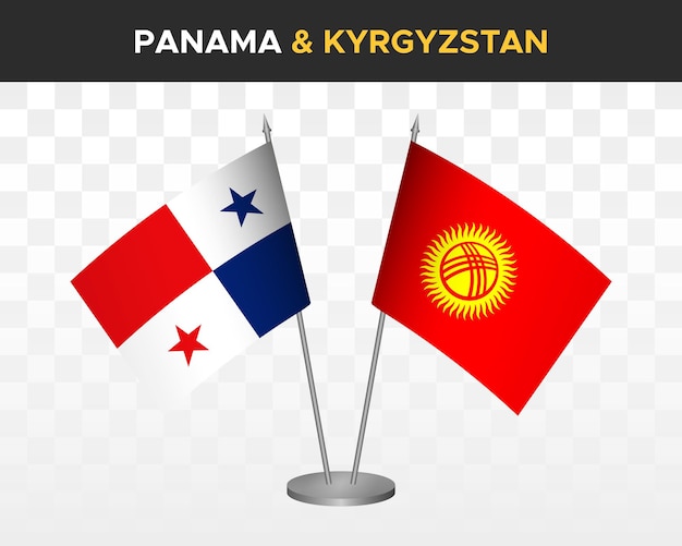 Panama vs Kirgizië bureau vlaggen mockup geïsoleerde 3D-vector illustratie tafelvlaggen