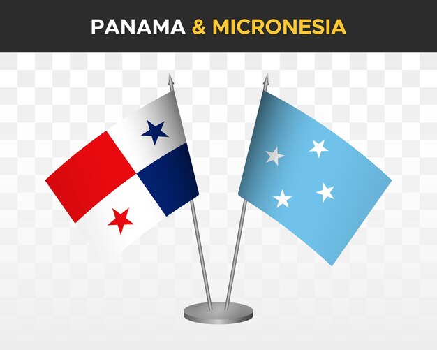 Panama vs micronesia desk flags mockup isolated 3d vector illustration table flags