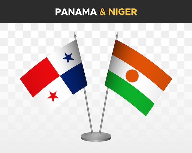 Panama vs niger desk flags mockup isolated 3d vector illustration table flags