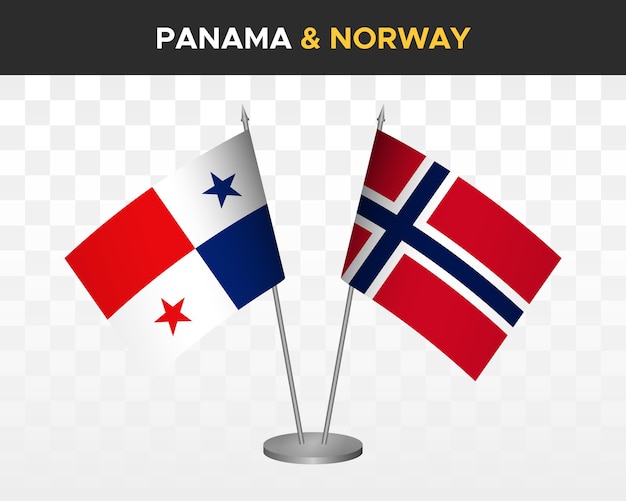 Panama vs noorwegen bureau vlaggen mockup geïsoleerde 3d vector illustratie tafelvlaggen