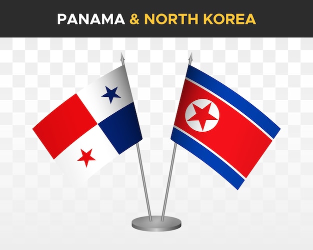 Panama vs north korea  desk flags mockup isolated 3d vector illustration table flags