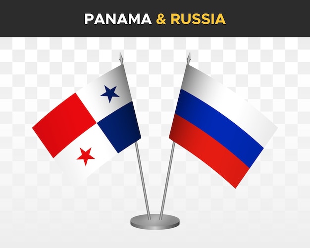 Panama vs rusland bureauvlaggen mockup geïsoleerde 3d vector illustratie tafelvlaggen