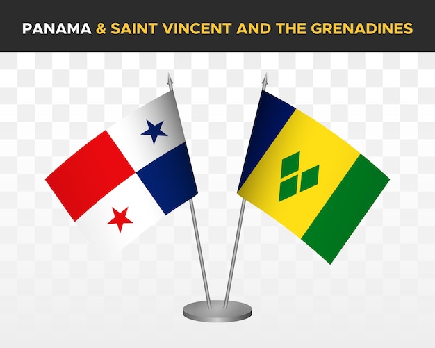 Макет настольных флагов Панамы против Сент-Винсент Гренадины изолированных трехмерных векторных иллюстраций настольных флагов