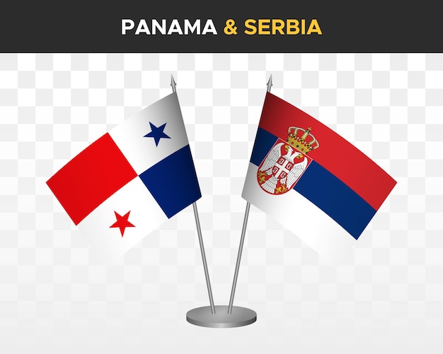 Panama vs serbia desk flags mockup isolated 3d vector illustration table flags