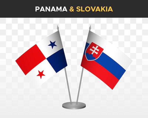 Panama vs Slowakije bureau vlaggen mockup geïsoleerde 3D-vector illustratie tafelvlaggen