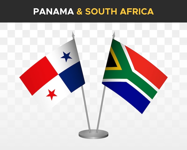 Panama vs sud africa bandiere da tavolo mockup isolato 3d illustrazione vettoriale bandiere da tavolo