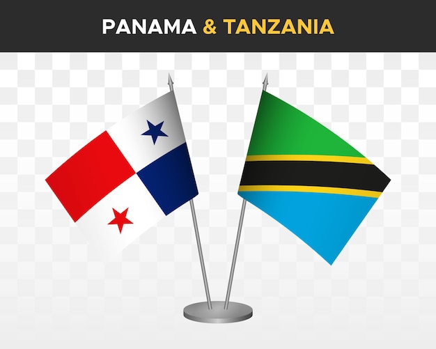 Panama vs tanzania desk flags mockup isolated 3d vector illustration table flags