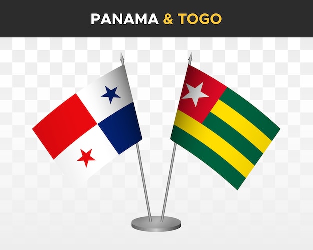 Panama vs togo scrivania bandiere mockup isolato 3d illustrazione vettoriale bandiere da tavolo