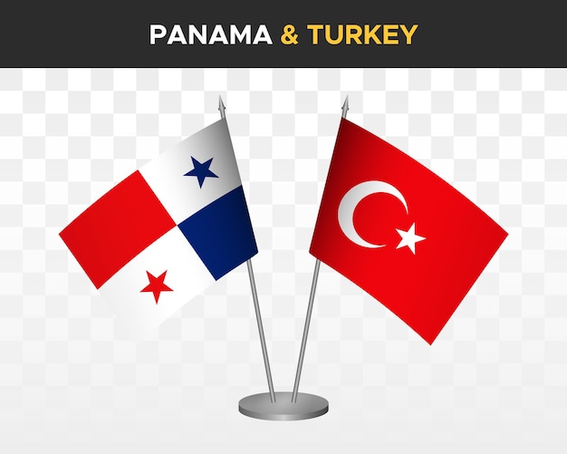 Panama vs turkije bureauvlaggen mockup geïsoleerde 3d vector illustratie tafelvlaggen