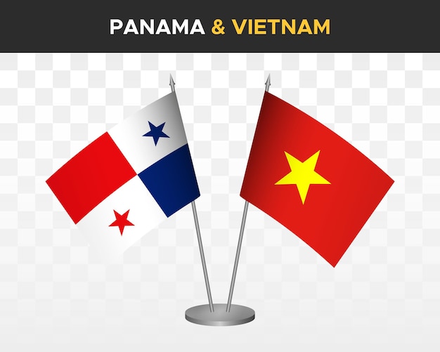 Panama vs vietnam bureau vlaggen mockup geïsoleerde 3d vector illustratie tafelvlaggen