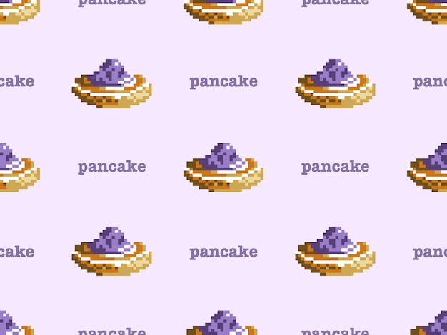 Блины мультипликационный персонаж бесшовный узор на фиолетовом фоне пиксельный стиль