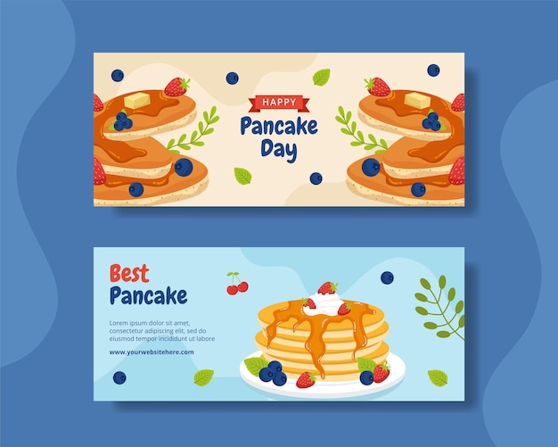 Pancake Day Horizontal Banner Flat Cartoon Hand Drawn Templates Background Illustration