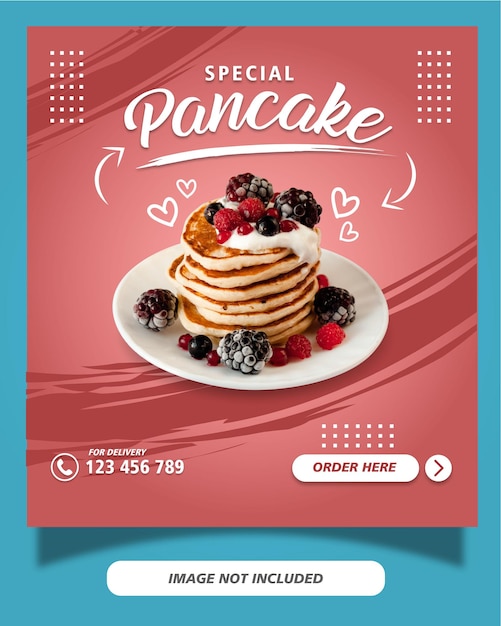 Pancake menu instagram post social media template Premium Vector