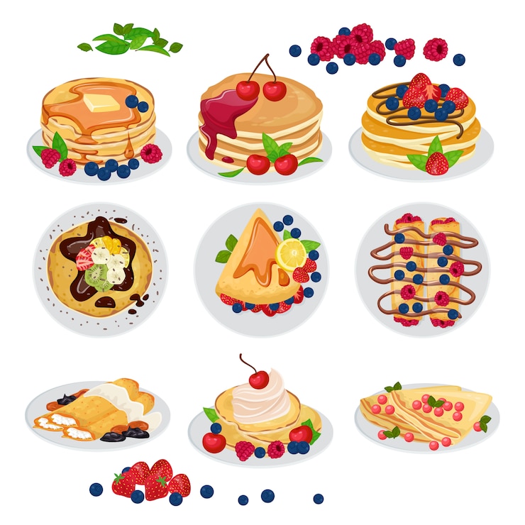 Vector pancake vector breakfast sweet homemade food dessert and delicious caked snack