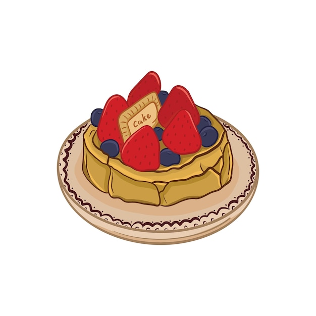 ストロベリーとブルーベリーのパンケーキ ベクトルイラスト