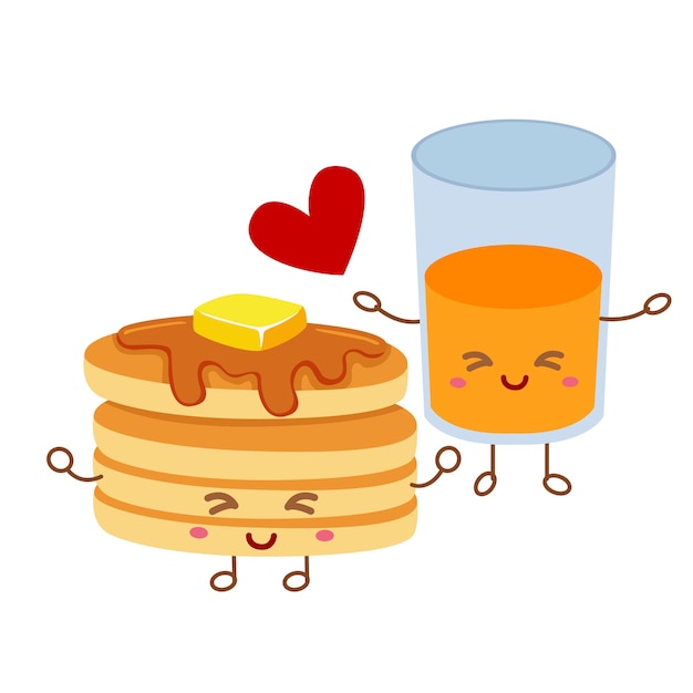 Vector pancake with sweet orange juice for breakfast