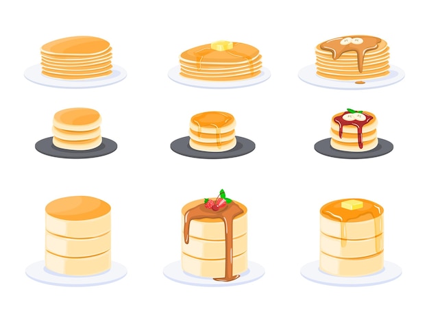 pancake with toppings collection in flat illustration