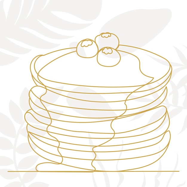 Pancakes drawing in one continuous line on an abstract background vector