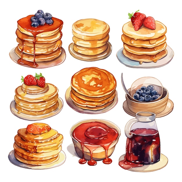 Vector pancakes hand drawn watercolor clipart