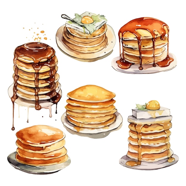 Pancakes hand drawn watercolor clipart