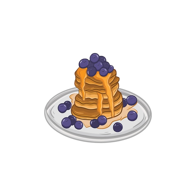 pancakes with blueberries and syrup on a plate vector illustration