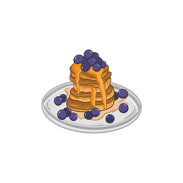 Pancakes with blueberries and syrup on a plate vector illustration