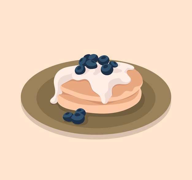 pancakes with blueberry and cream vector illustration