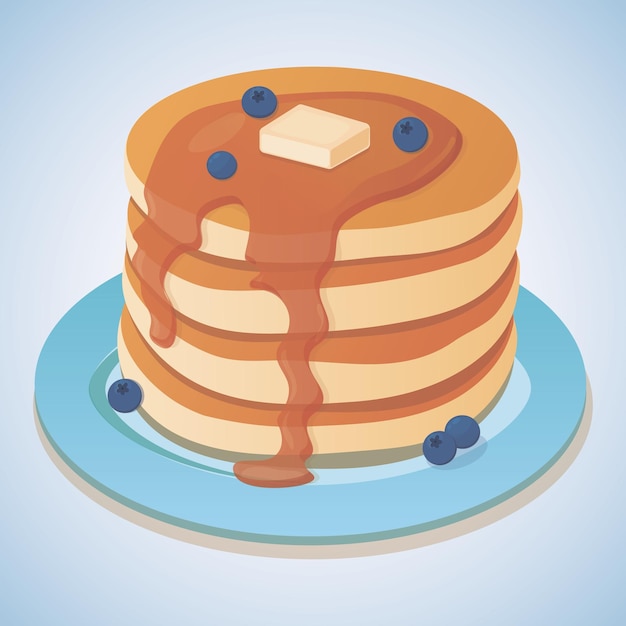 버터와 메이플 시럽을 곁들인 팬케이크 벡터 그림 만화 미국 전통 아침 식사