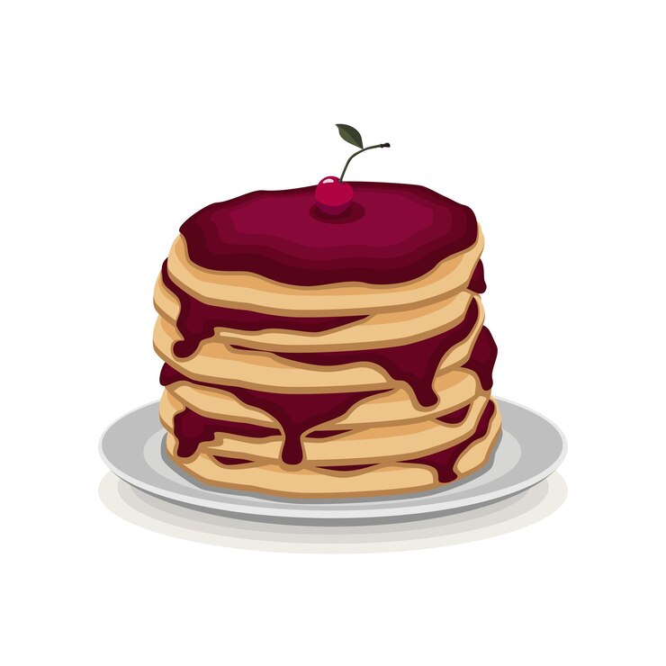 Vector pancakes with cherry jam on a plate on a white background