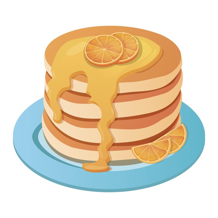 Vector pancakes with chocolate syrup and orange vector illustration cartoon american traditional breakfast