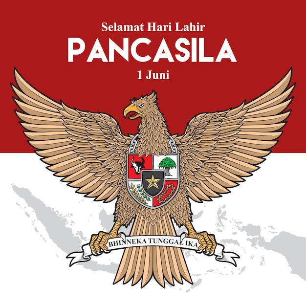 Pancasila day card with eagle