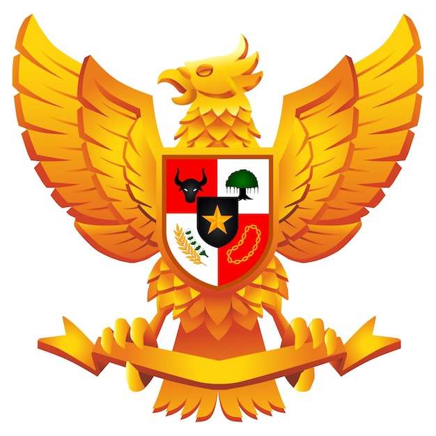 Pancasila emblem with hand drawn banner