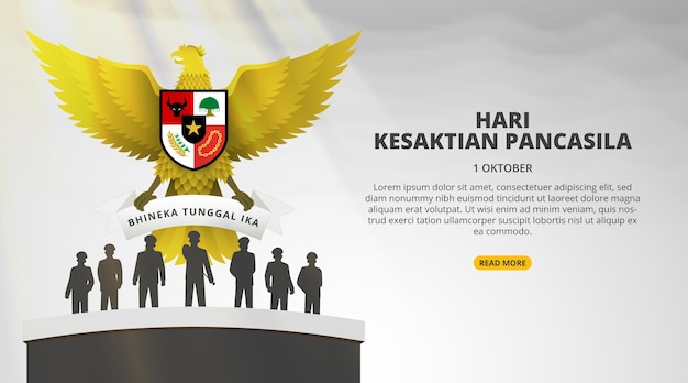 Pancasila Sanctity Day-achtergrond met een Garuda Pancasila en standbeelden van het leger