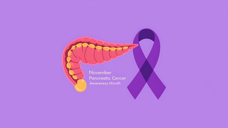 Vector pancreatic cancer awareness month purple ribbon design for health campaigns