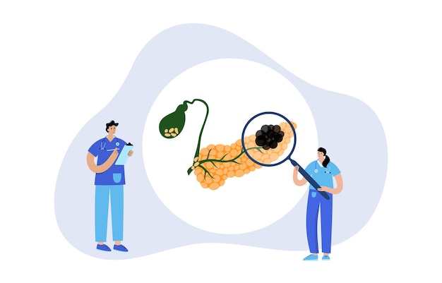 膵臓がんのロゴ、膵臓の病気。診療所での診察と治療