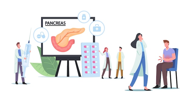 pancreatitis medical diagnosis, pancreas disease symptoms, doctor characters care of patient with diseased pancreas