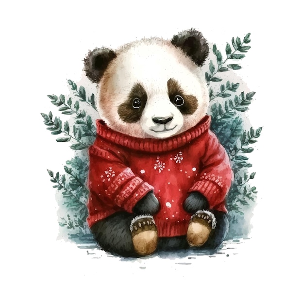 Panda aquarel kerst trui in aquarel stijl Nieuwjaar vakantie wenskaart Vector illustratie ontwerpsjabloon