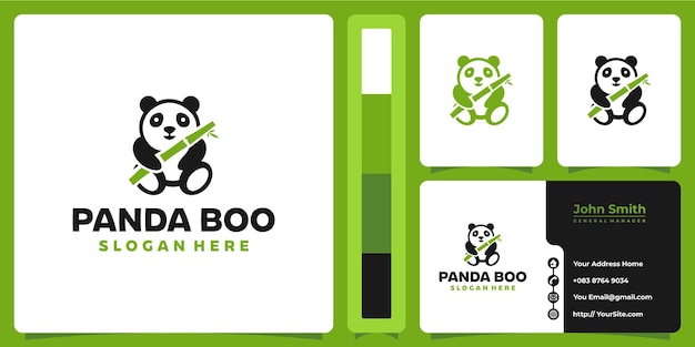 Panda bamboe schattig logo met visitekaartje ontwerp