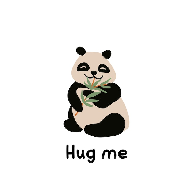 panda and bamboo card poster print flat cartoon vector illustration